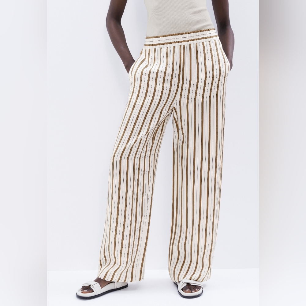 Urban Outfitters Striped Viscose Wide Leg Pants With Pockets